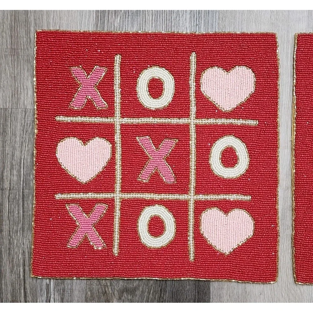 Valentines Day Hearts XOXO Beaded Placemat Charger Placemats 2 Pc‎ 14
